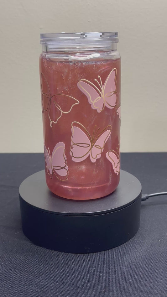 Pink Butterfly Globe Tumbler